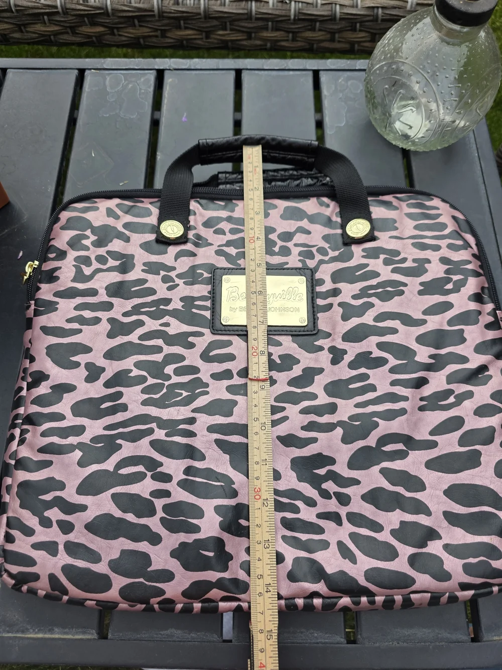 Betseyville Betsey Johnson Pink Leopard Laptop Bag Gold Plate Lightning Charm